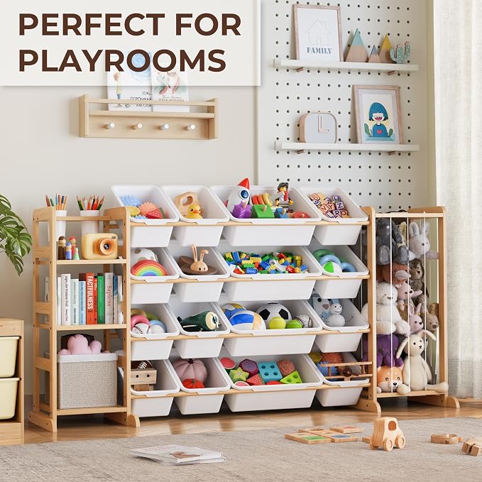 Toy Storage Organizer with Bookshelf and Stuffed Animal Storage - Playroom Organization with Shelves and 12 Bins - Living Room Box for Lego - Bedroom Decor Essential