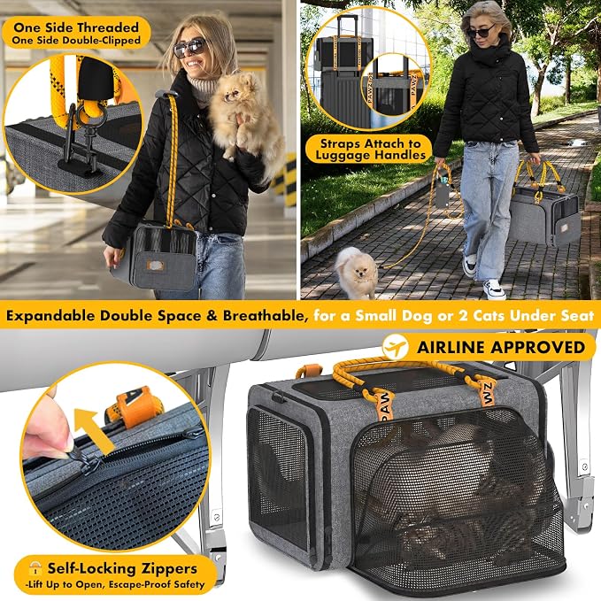 PAWZIDEA Double Pet Stroller with 2 Detachable Carrier, Multifunctional | Portable Travel Crate & Car Seat Combo & TSA-Approved Expandable Carrier, Foldable Jogger Stroller for 2–4 Cats or Small Dogs