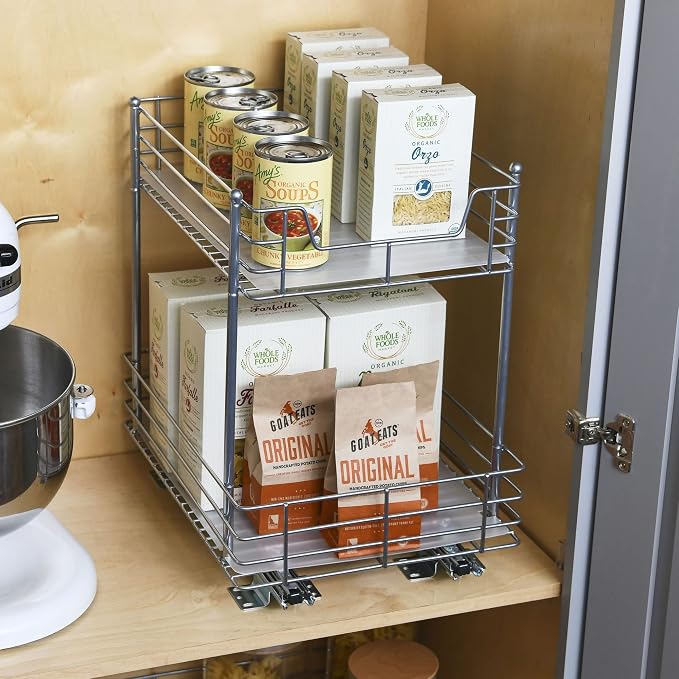 Household Essentials Brushed Steel Two-Tier Pull-Out Pantry Organizer