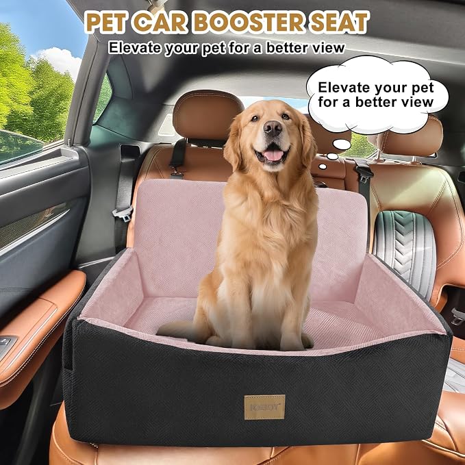 JOEJOY Dog Car Seat for Large Medium Sized Dogs Under 55 lbs, Dog Booster Seat for 2 Small Dogs with Detachable Washable Cover, Memory Foam Pet Car Seat with 2 Safety Belts and Storage Pockets