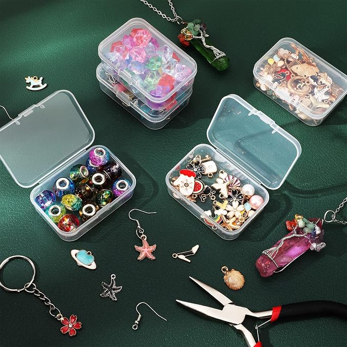 SATINIOR 48 Packs Clear Small Plastic Containers Transparent Storage Box with Hinged Lid for Small Items Crafts Jewelry (2.52 x 1.73 x 0.79 Inches) (CH-SATINIOR-423619)