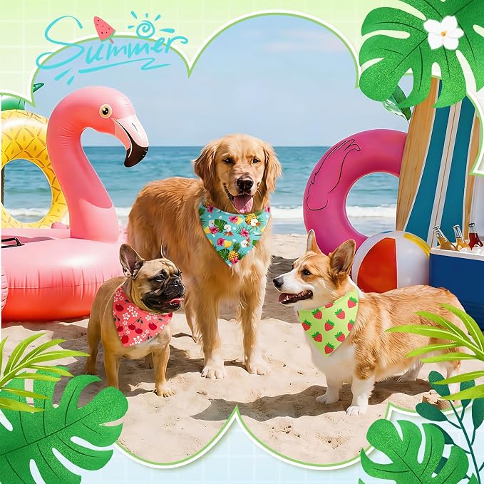 Abbylike 50 Pieces Summer Themed Dog Bandanas Bulk Hawaiian Dog Bandanas for Pets Triangle Kerchief Scarf Bibs Set for Summer Pets Dogs Party Costume Accessories, 25 Styles (19.7 x 13.8 x 13.8)