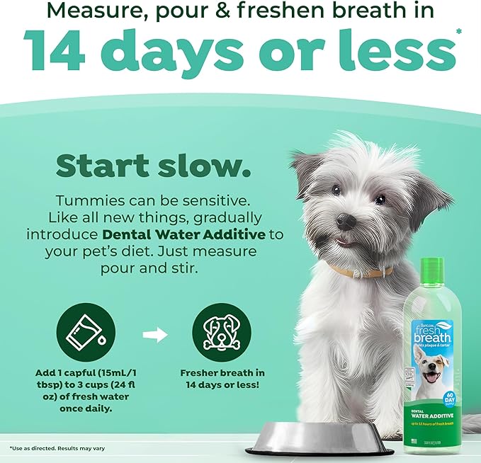 TropiClean Fresh Breath Water Additive for Dogs 2-Pack, 33.8oz Each — Dog Breath Freshener & Teeth Cleaning Solution, Better Value for Daily Use