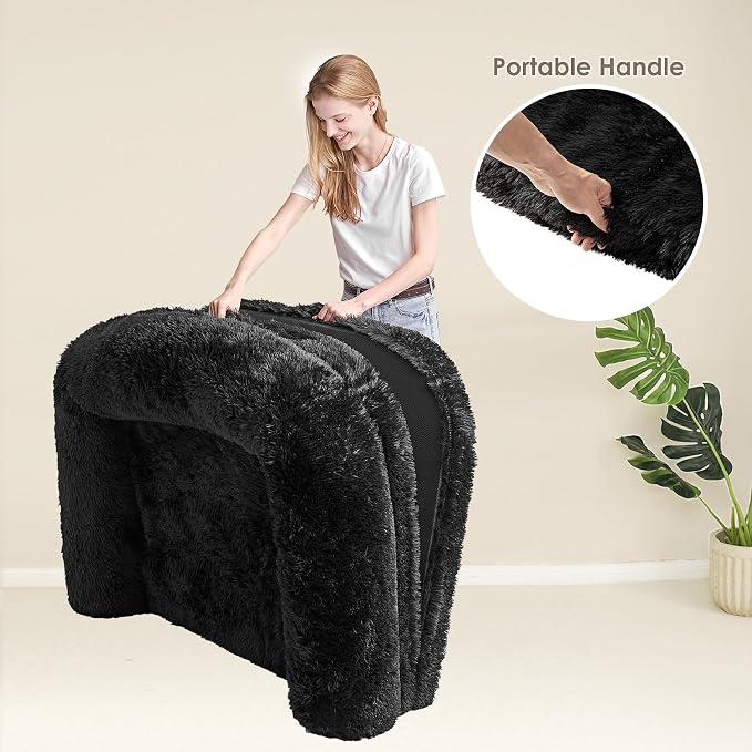 EHEYCIGA Orthopedic Foldable Human Dog Bed - 72x44x11, Black | Memory Foam Human Sized Dog Bed, Waterproof Pet Bed for People, Faux Fur Pet Couch for Adult with Non-Slip Bottom