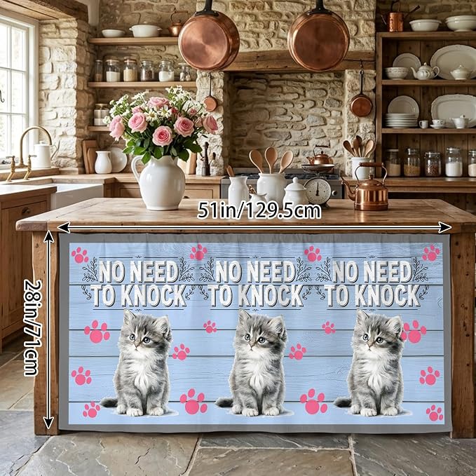 NO Need to Knock Cabinet Curtains 28"x51" Sink Skirt for Bathroom Kitchen, Cat Pet Paw Prints Pet Lover Farmhouse Self Stick Adhesive Under Desk Covers Tall Laundry Cabinet Storage Organizer