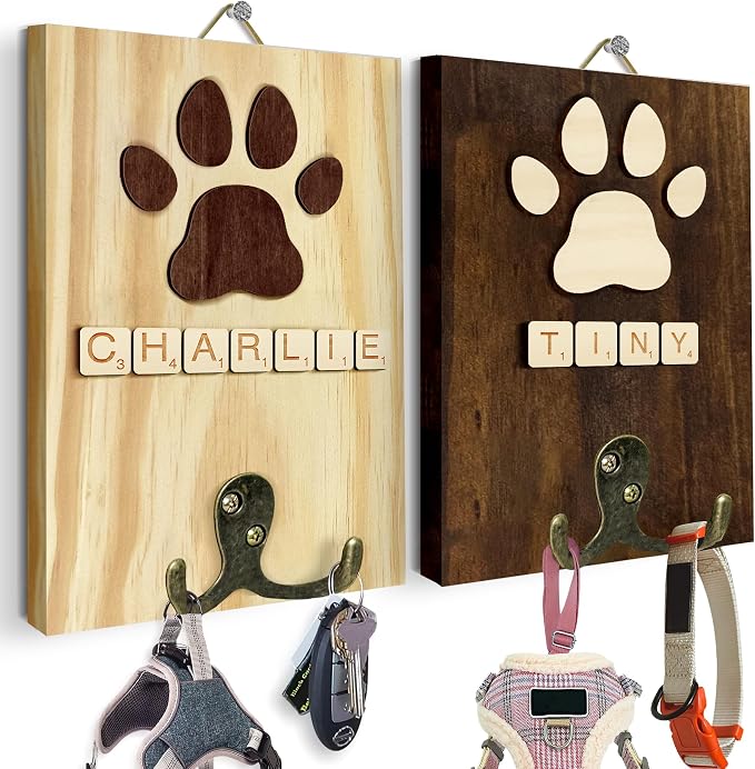 Personalized Dog Leash Holder Wall Mount, Pet Harness Hanger with Alphabet Block Styles, Dog Collar Organizer for Entryway, Memorial Cat Leash Holder for Wall, Pet Loss Gifts, Keepsake, Home Decor
