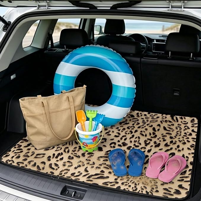 Leopard Print 29" x 39" All Weather Truck Protection Cargo Liner, Non Slip Universal Car Trunk Mat for SUV Cars, Durable Washable Pet Friendly Rear Trunk Liners