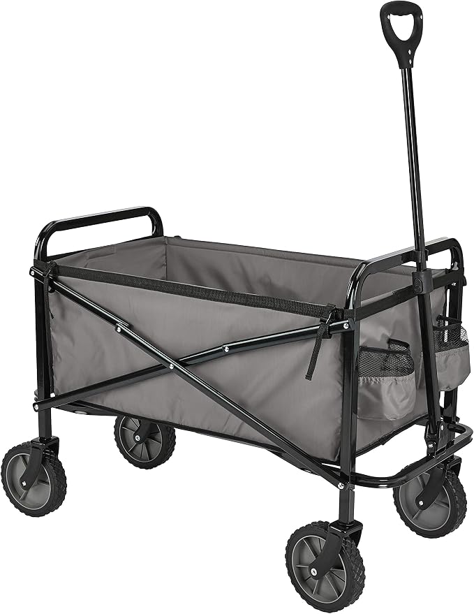 Amazon Basics Collapsible Heavy Duty Utility Wagon for Outdoor Sports, Camping, Garden, and Shopping, 265 Pounds Capacity, 27.6 x 40.9 x 20 inches, Gray
