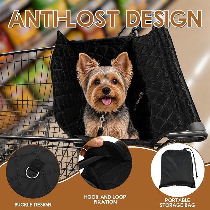 Portable Dogs Shopping Cart Cover, Quilting Dog Grocery Cart Cover with Storage Bag, Soft Comfort Cushioning, Secured with Hook and Loop, Universal Size, Machine Washable for Pet Dog