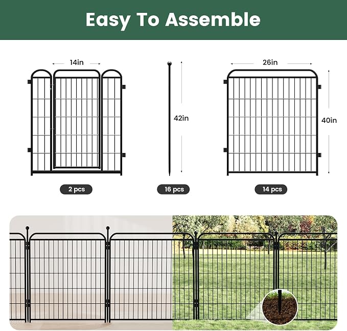 Gardner Pet Dog Playpens, 40" H 16 Panels Dog Pen Outdoor/Indoor Dog Fence Exercise Pen for Small/Medium/Large Dogs, Foldable Pet Play Yard Gate with Gravity Automatic Lock, Pet Playpen, Black
