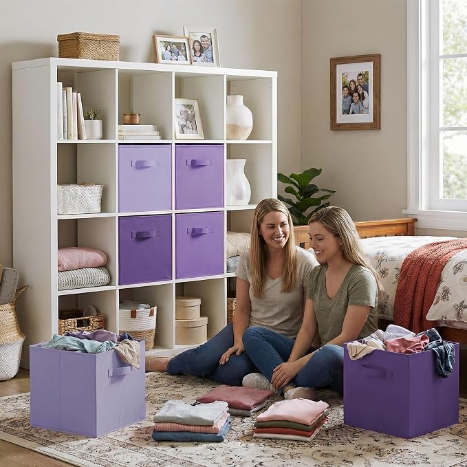 GRANNY SAYS 13 Inch Cube Storage Organizer, Purple Gradient, 6-Pack | Collapsible Storage Cubes with Thickened Base Plate, Sturdy Handles, Decorative Baskets for Shelves, Closet