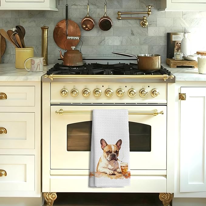 Funny French Bulldog Kitchen Towels Decorative, Frenchie Gifts Hand Tea Towels for Kitchen Bar Cart, Dog Lovers Gifts for Men Dish Towel Dishcloth, 16x24 Inch