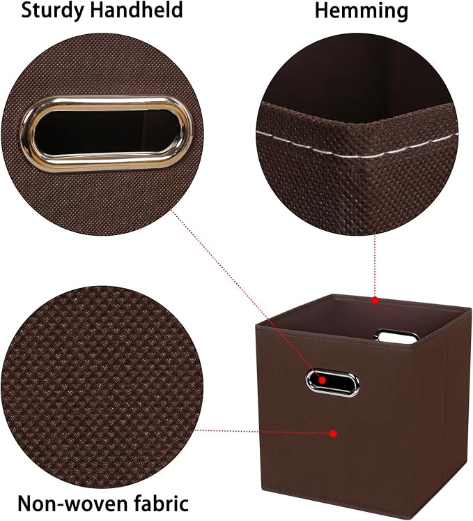Black Foldable Storage Cubes Bins , Fabric Storage Box Cubes Organizer Baskets with Dual Handles for Home Organizer (Coffee)