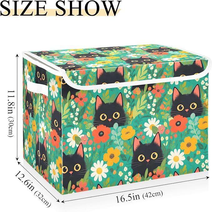 Cute Cat Fabric Fabric Storage Bins with Lid Closet Bedroom Storage | Foldable & Stackable, Flip Top Dust Guard, Reinforced Handles, Home & Bedroom, Clothes & Toys, Oxford Print Basket