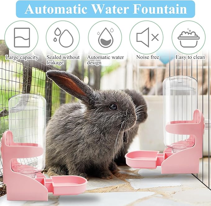 kathson 2 PCS Rabbit Water Dispenser for Cage 17 Oz Hanging Guinea Pig Water Bottle No Drip Gravity Automatic Bunny Water Bottle No Leak Small Animal Water Bottle for Chinchilla Ferret Hamster（Pink）