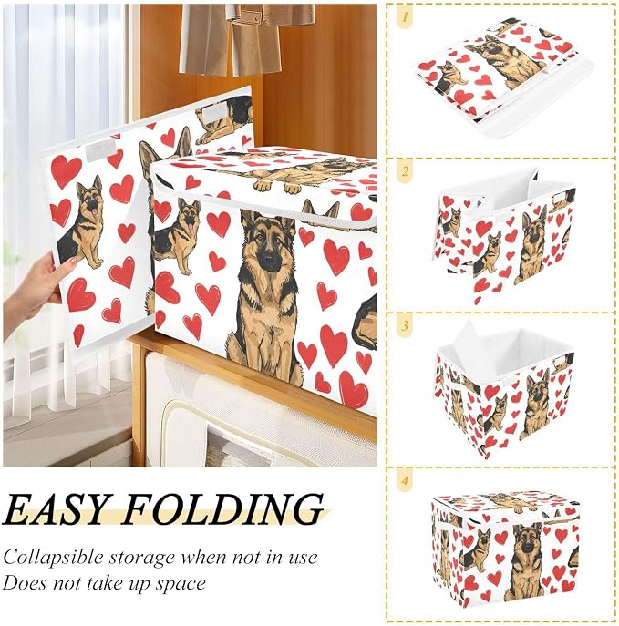 Storage Bins with Lid Dog Puppy Foldable Storage Boxes 40L Baskets | Decorative Storage Boxes, Dust-Proof Flip Top, Reinforced Handles, For Home & Bedroom, Clothes & Toy Box, Oxford Fabric Print