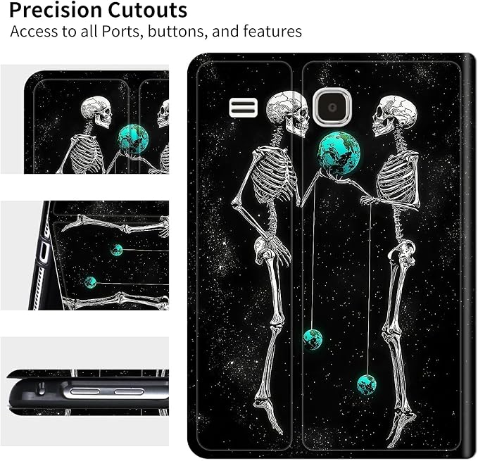 for Samsung Galaxy Tab E 9.6" 2015 SM-T560/T561/T567 Case | Slim Leather Smart Cover with Multi-Angle Anti-Slip Stand [Auto Wake/Sleep] Shell for Women Men - Skull Earth
