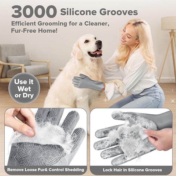 Augwind 6PCS Pet Grooming Kit for Dogs, Cats and Horses | Dog Washing Gloves | Cleanroom Gloves | Dog Bath Brush | Dog Bath Gloves | Dog Shampoo Brush | Dog Bath Supplies (Grey)