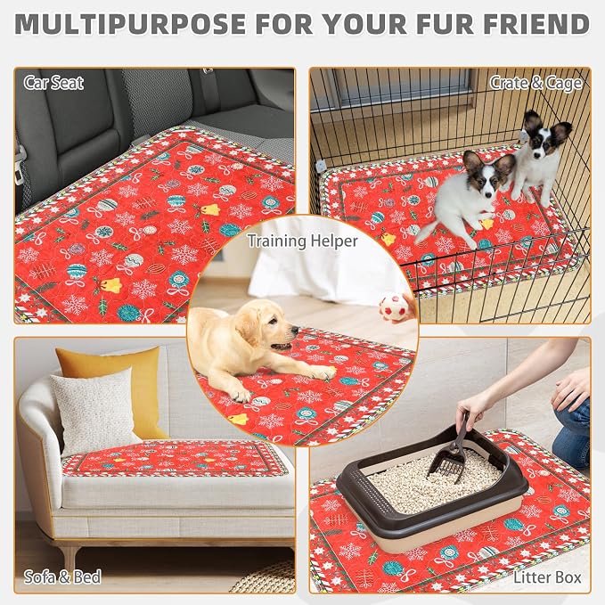Washable Pee Pads for Dogs, 2 Pack Christmas Pet Mats, Super Absorbent Reusable Puppy Training Pads Waterproof,Nonslip Leak-Proof Dog Pee Pad,Large Whelping Pads for Floor,Crate,Couch,24"*36"