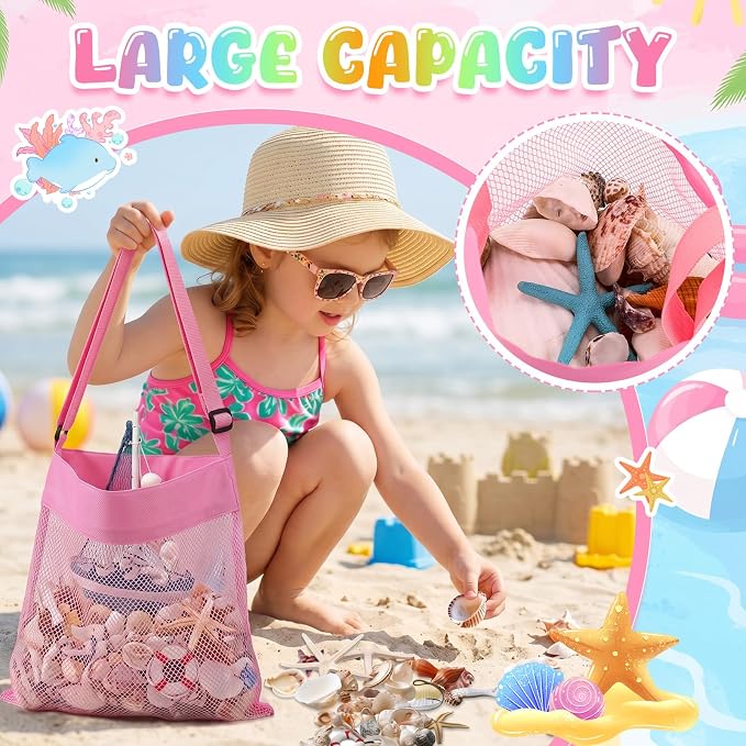 Frienda 15 Pack Mesh Beach Tote Bag | Seashell Bags, Bag Organizer Toys for Holding Beach Children' Toys Market Picnic