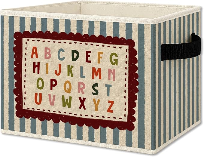 Alphabet Classroom Kids Cube Storage Bins with Handles, Alphabet ABC Educational Collapsible Fabric Storage Basket Boxes Books Clothes Organizer for Girls Boys Room Bedroom Playroom