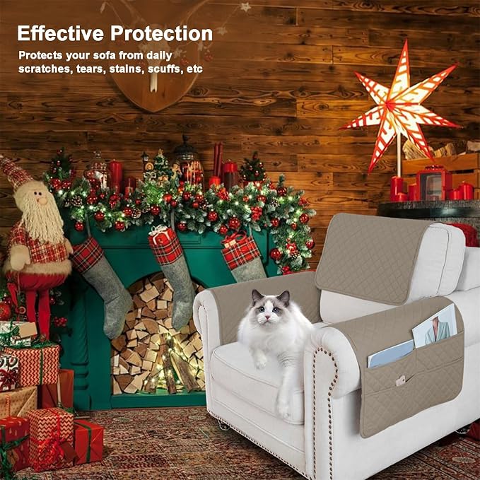 Large Polyester Armrest and Headrest Covers with 2 Pockets | Soft, smooth polyester resists daily wear nonslip silicone backing helps shield recliners and sofas from pet scratches