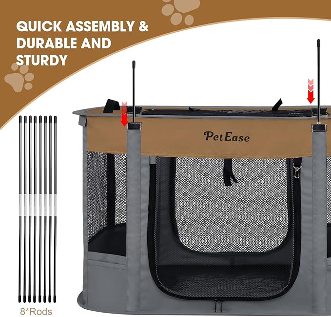 Portable Cat Playpen with Litter Box, Cat Enclosure for Camping, Cat Recovery Playpen After Surgery, Foldable Indoor Outdoor Pet Tent for Cats Rabbits Puppies (Brown)