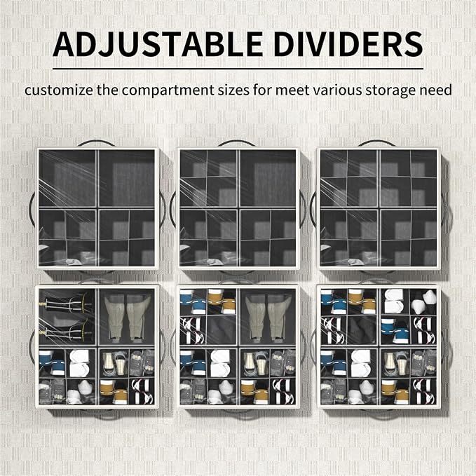 Aokeyee Shoe Organizer for Closet,2 Pack Foldable Shoe Storage Organizer Box Bin with Adjustable Dividers and Clear Cover, Fits up to 16-32 Pairs