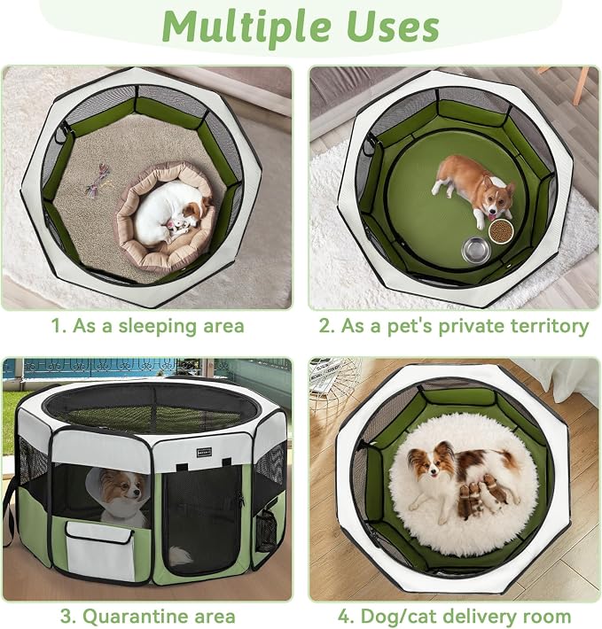 PETSFIT Portable Dog Playpen 29", Removable Waterproof Mat, Zippered Roof | 3-Second Setup, Collapsible Storage, RV Camping Travel, Indoor Outdoor Use, Small Dogs and Cats, 29.5"L x 29.5"W x 16.5"H