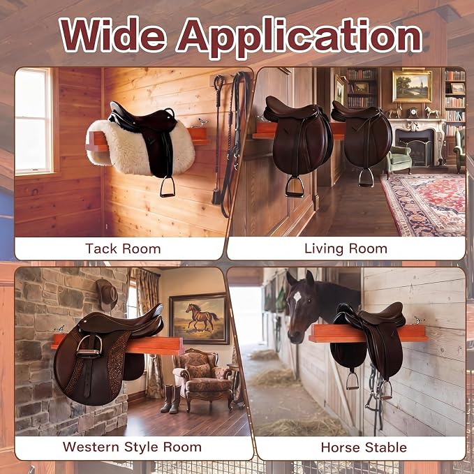 Novabright 1 Pcs 17" Folding Pine Wood Saddle Rack Wall Mount,Brown | Wall-mounted Saddle Holder with Hook Saving Space Rack for English & Western Saddles, Durable Portable Equestrian Storage