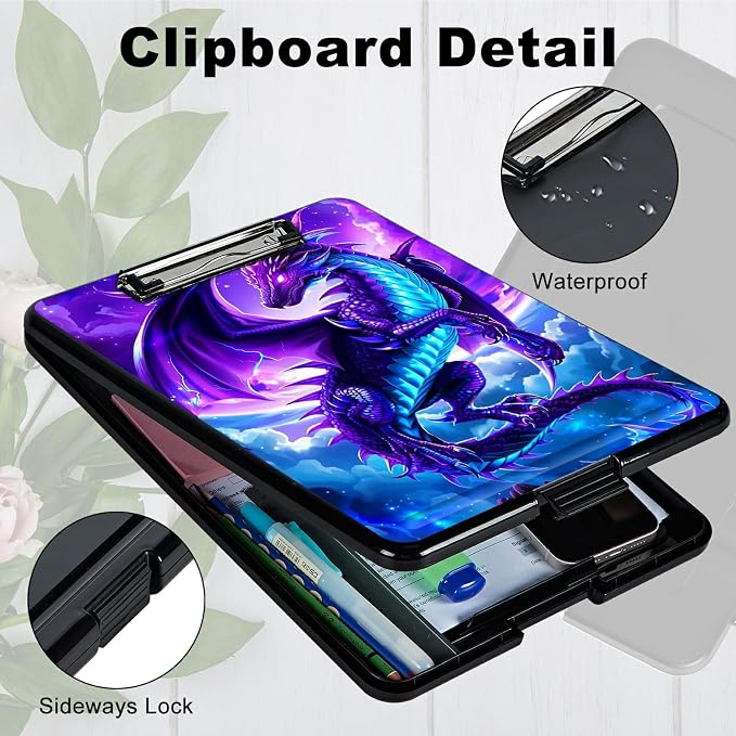Heavy Duty Storage Clipboard, Slim Nursing Clipboard with Internal Pen Case, Portable File Organizer Case for A4 Letter Size Paper Office Medical Professionals, Galaxy Purple Dragon