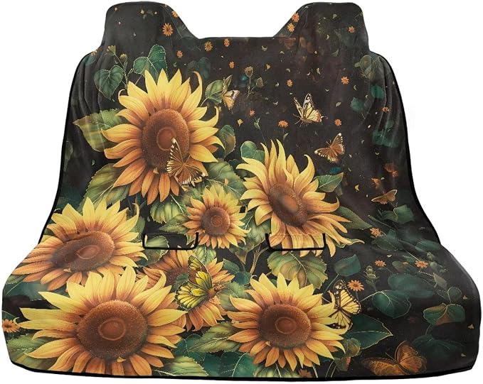 Renewold Towel Car Seat Covers for Dog Cat Rear Bench Car Backseat Cover for Pet Auto Seat Cushion Pad After Running Gym Swimming Travel Accessories Yellow Sunflower Butterfly Yoga Mat Beach Blanket