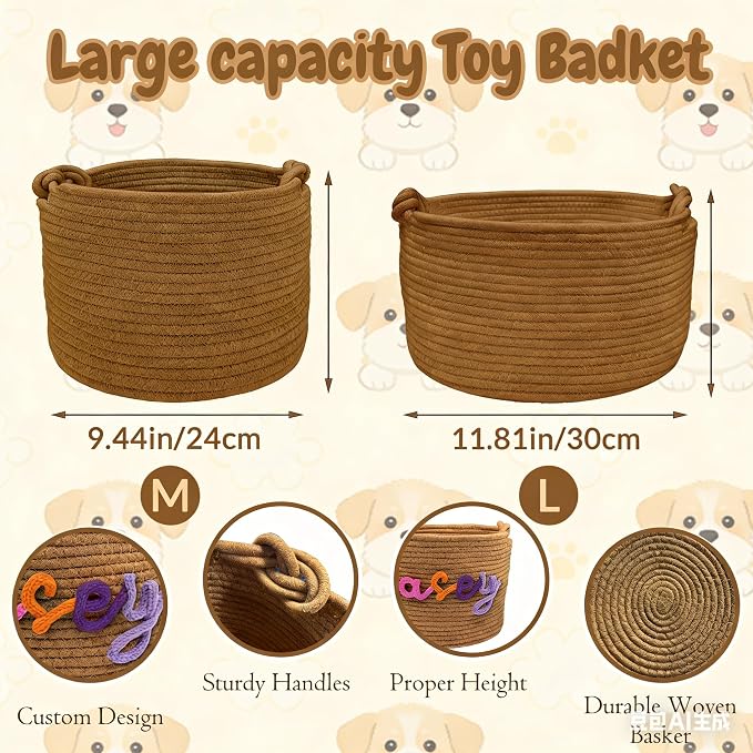 Custom Woven Dog Basket Personalized Name Multi-Use for Dog Toys, Treats & Laundry Customized Durable Handwoven Cotton Rope Pet Storage Organizer, Cat Room Decor, Gift for Dog Lovers