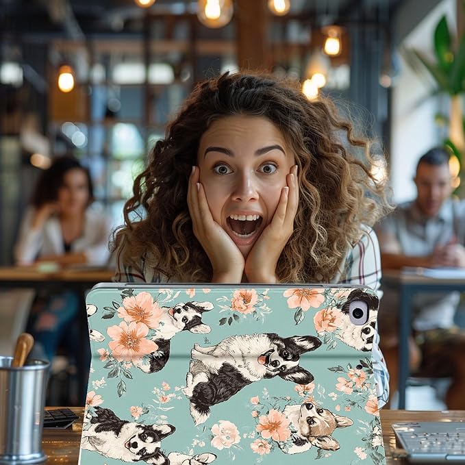 for Microsoft Surface Pro X/Pro X Plus-13 2019/2020/2021/2024 Tablet Case,Auto Wake/Sleep,Adjustable Stand Protective Cover - Corgi Floral