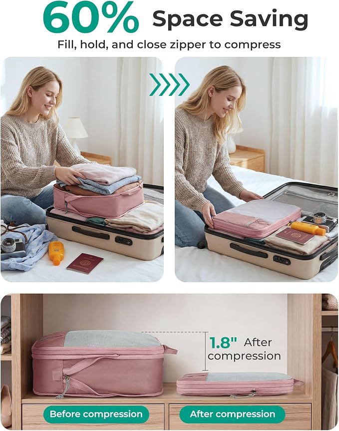 BAGSMART Compression Packing Cubes for Travel Essentials | 14 Set /6 Set /4 Set/2 Set, Lightweight, Durable