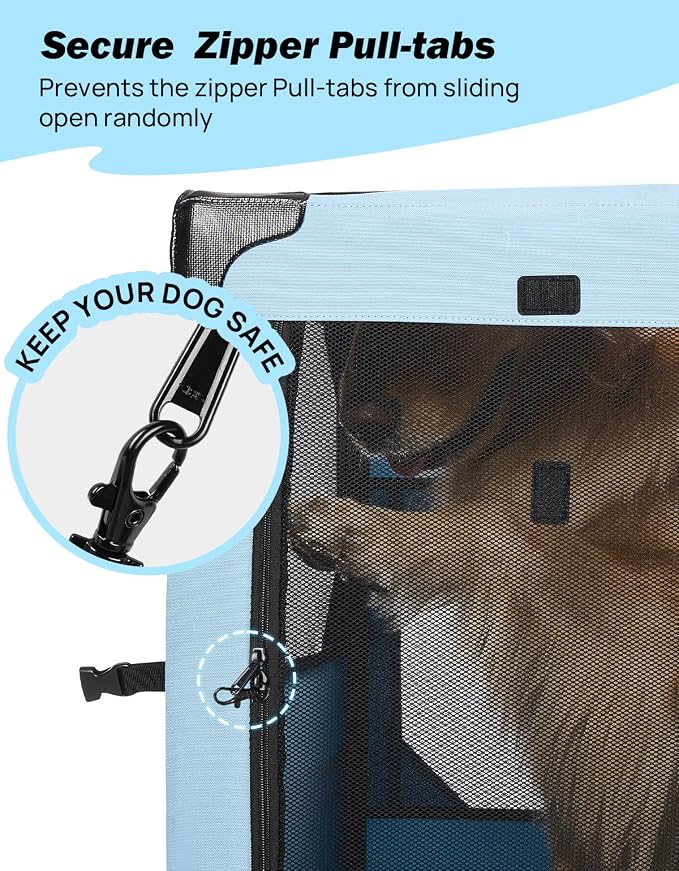 JOYTUTUS Collapsible Dog Crate, 38 Inch Portable Pet Crate for Car, Travel Dog Kennel Foldable Dog Crate for Large Dog 70lbs, Soft Cat Carrier Fit for Indoor & Outdoor/Trunk (Blue)