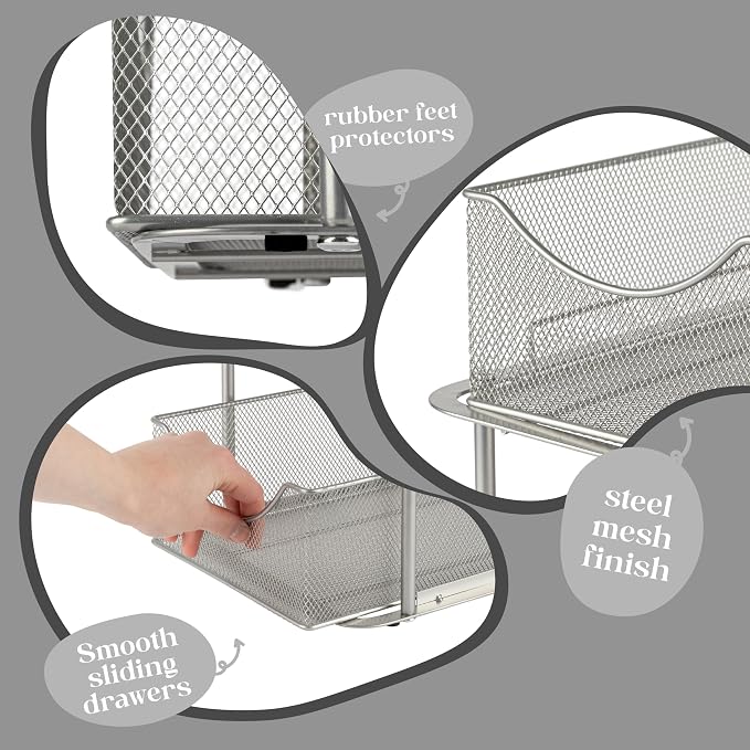 Sorbus Pull-Out Under Sink Organizer, Mesh Construction (Silver, 2 Pack) | Two-tier metal organization with strong steel and sliding drawers for bathrooms, kitchens, cabinets, closets and pantries.