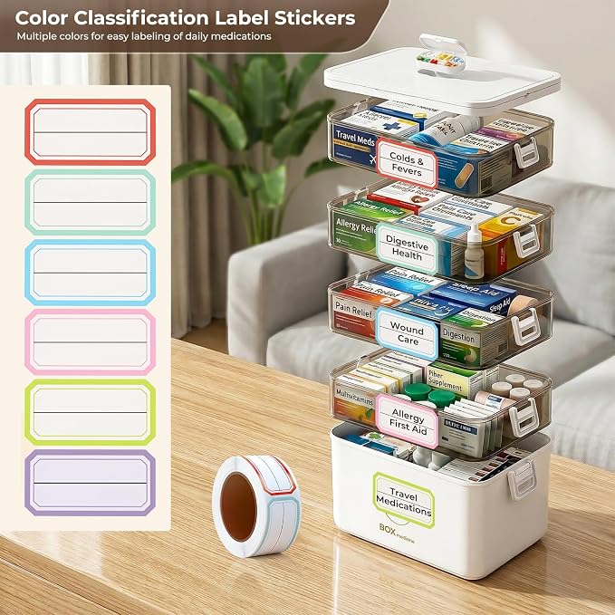 5-Tier Medicine Cabinet Organizer with Handle, Extra Large Medicine Storage Box Portable First Aid Kit, Empty Plastic Pill Organizer for Family Emergencies Home