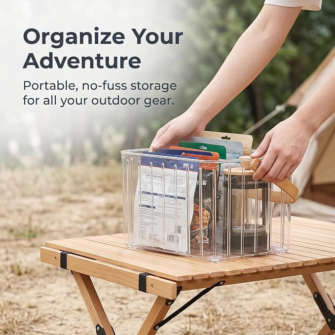 Clear Storage Basket Organizer, Portable Storage Box Bins for Use & Outdoor Camping, Transparent White