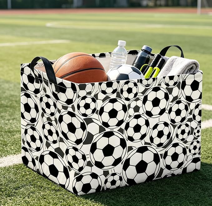 Rectangle Storage Basket with Handles,Collapsible Storage Bin, Gift Basket, Books Box, Room Decor(Soccer)