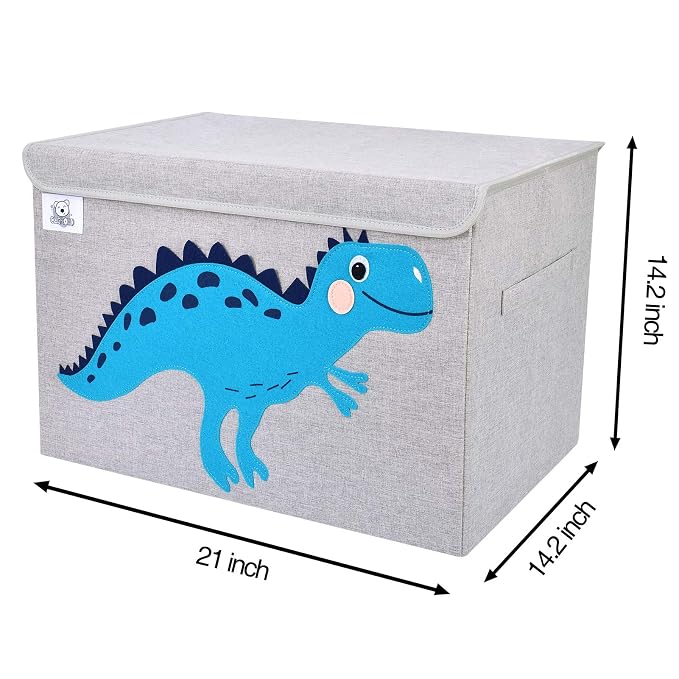 Large Toy Box Storage with Lid, Foldable Fabric Toy Chest Storage for Kids | Toy Organizer Basket, Collapsible Animal Print Storage Bin for Toddlers, Boys and Girls, Playroom, Baby Nursery (Dinosaur)