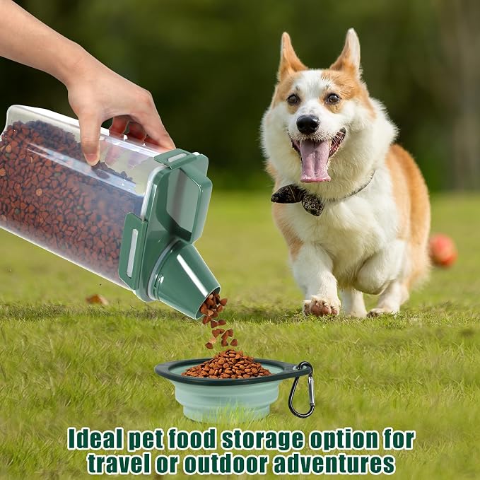 2 Pack 3 Lbs Pet Dog Cat Food Storage Containers for Travel - Pine Green | Airtight Bird Seed Storage Container, 5 Lbs Rice Dispenser Flour Holder for Cereal Oatmeal Pour Spout Measuring Cup Handle