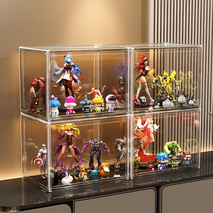 GUDEMAY Large Clear Stackable Acrylic Storage Bins with Door, Dustproof Figure Collectibles Display Case, Football & Motorcycle Helmet Showcase, Basketball, Sports Memorabilia Organizer (XL, Count, 3)