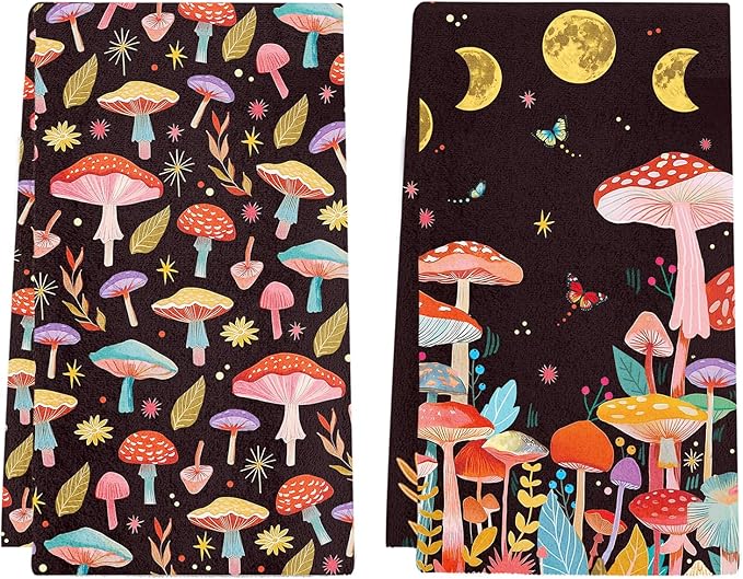 Mushroom Kitchen Towels, 2 Pcs Mushroom Dish Towels, Mushrooms Dish Towels for Kitchen Drying Absorbent, Butterfly Dish Towel Decor Dishcloths Funny Housewarming Gifts for Women