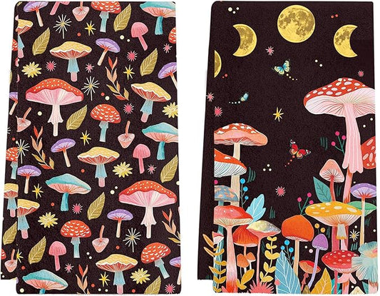 Mushroom Kitchen Towels, 2 Pcs Mushroom Dish Towels, Mushrooms Dish Towels for Kitchen Drying Absorbent, Butterfly Dish Towel Decor Dishcloths Funny Housewarming Gifts for Women