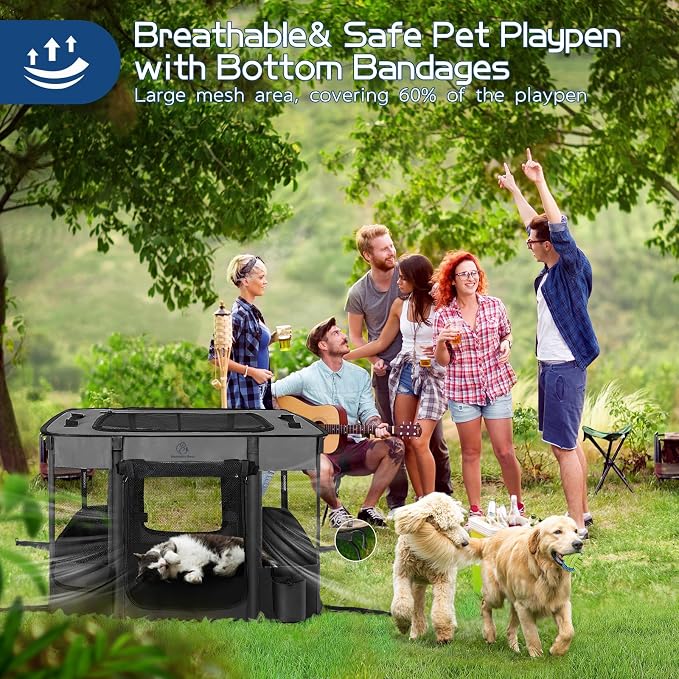 ROMANTIC BEAR Dog Playpen,Foldable Pet Puppy Cat Playpen,M(32"x24"x22") | Dog Crate with Upgrade Breathable Mesh and Durable 600D Oxford Cloth,Sturdy Dog Cage Indoor & Outdoor for Small Animals,Grey