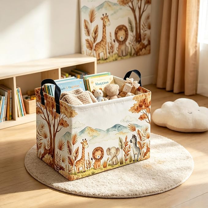 Rectangular Animal Baskets,Animal Storage Bins with Handles for Room Decor,Book Storage Bin,Shelf Basket(Free animals)