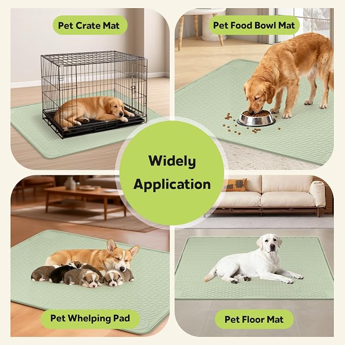 Silicone Dog Crate Mat 40"x 40" Under Dog Crate Kennel Pad Mat, Green | Extra Large Dog Cage Mat, Non-Slip Waterproof Dog Playpen Mat, Reusable Washable Dog Mat for Crate, Protect Floors