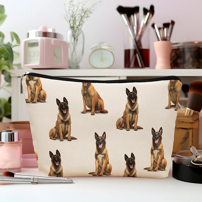 Belgian Malinois Dog Makeup Bag, Belgian Malinois Lovers Gifts Cosmetic Bag for Women, Dog Mom Lovers Owner Gifts for Women Christmas, Pet Lover Gift Zipper Travel Makeup Pouch for Purse