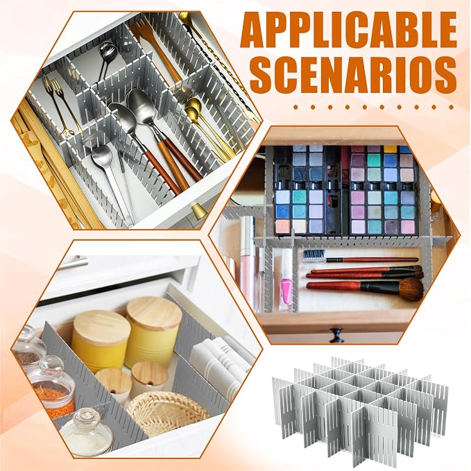Blosssound 15 Pcs 5.12 Tall Drawer Divider Adjustable Drawer Organizer,Grey | DIY Deep Storage Organizer Separator with Fixed Buckle for Underwear Socks Dormitory Office Kitchen Bedroom